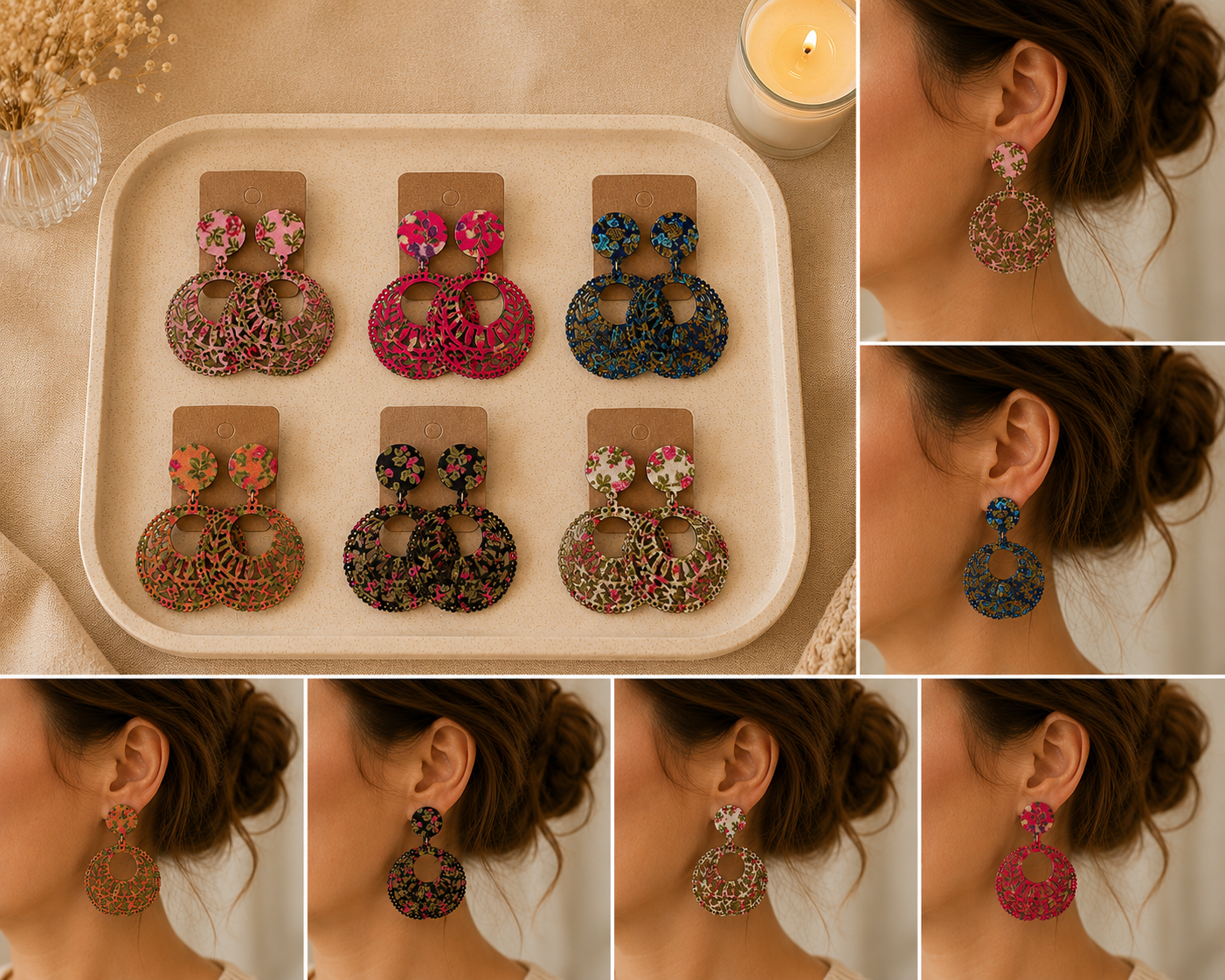 Boucles d’Oreilles Bohème Fleuries – Pendantes Élégantes & Colorées ✨