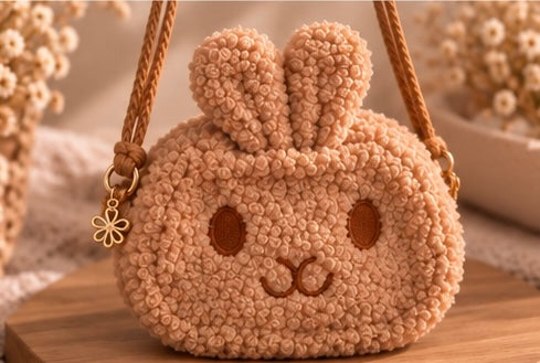 Sac bandoulière Lapin en bouclette - petit sac tout doux 🐰 - réglable