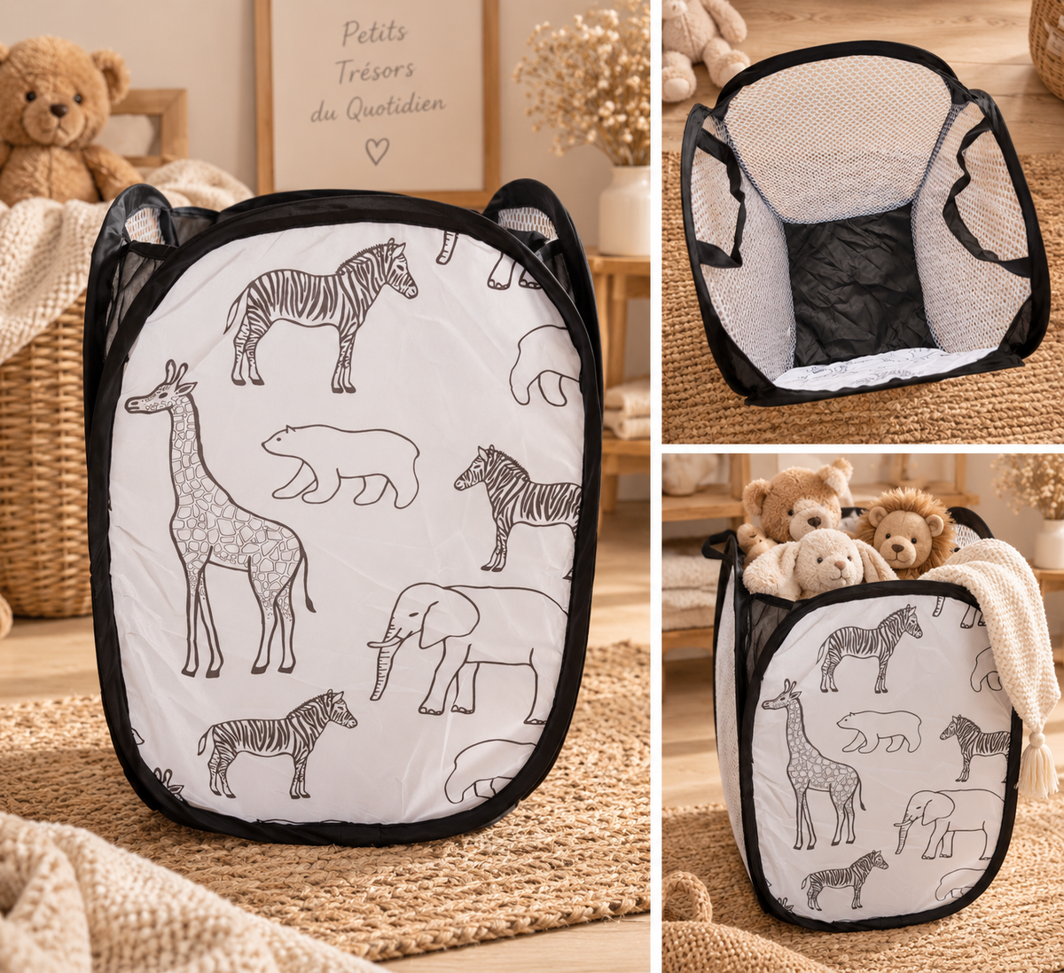 Panier de linge ou peluches , thème Safari / jungle girafe🦒🦓 30x30cm