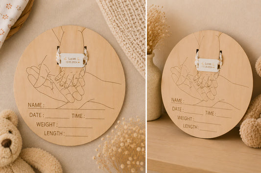 Plaque de Naissance Personnalisée en Bois - bracelet naissance