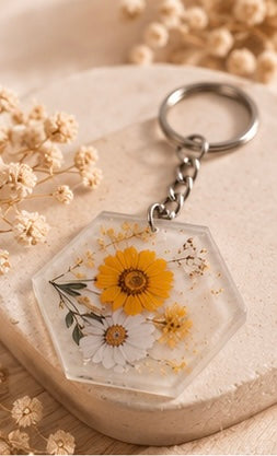 Porte-clés fleurs époxy