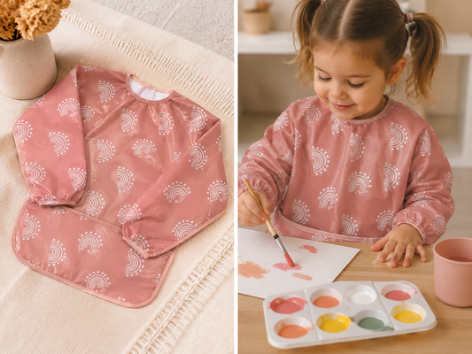 🎨 Blouse de Peinture Enfant Rose – Imperméable Arc-en-Ciel 24mois/4ans✨