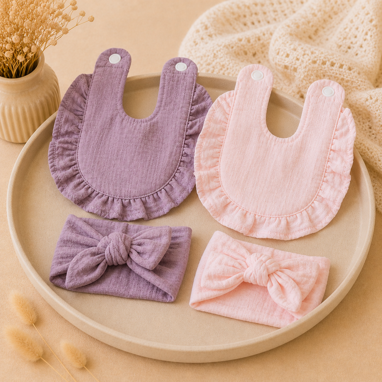 Ensemble bavoir & bandeau bébé – Taille unique (0 à 24 mois) 🎀
