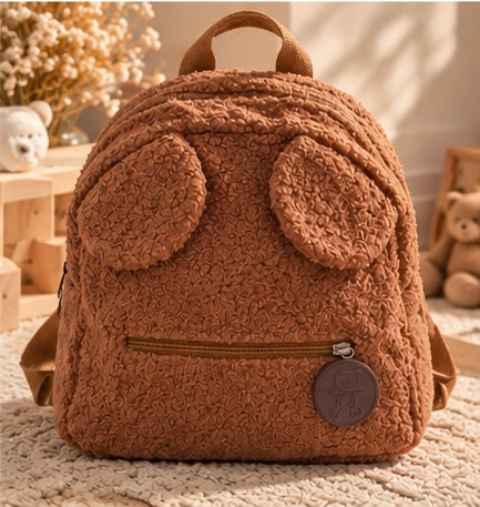 Sac à dos en bouclette enfant rose ou marron 🧸