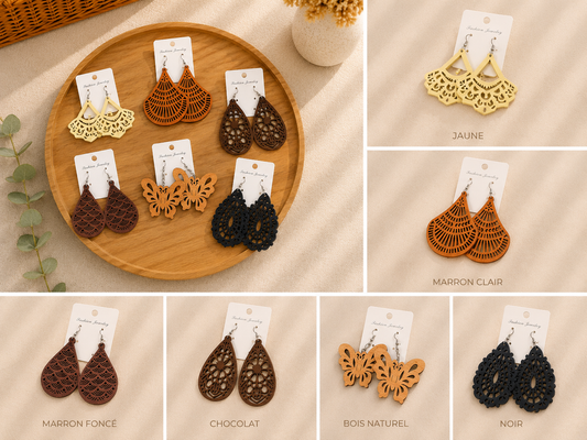 Boucles d’Oreilles Bohème en Bois ✨🌿