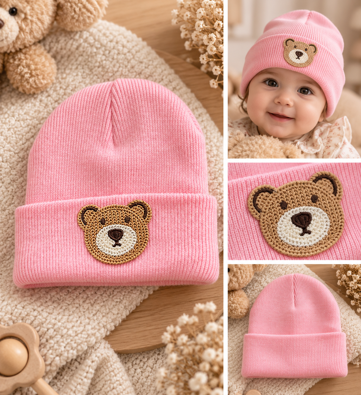 Bonnet bébé fille - rose  6-18mois 🐻