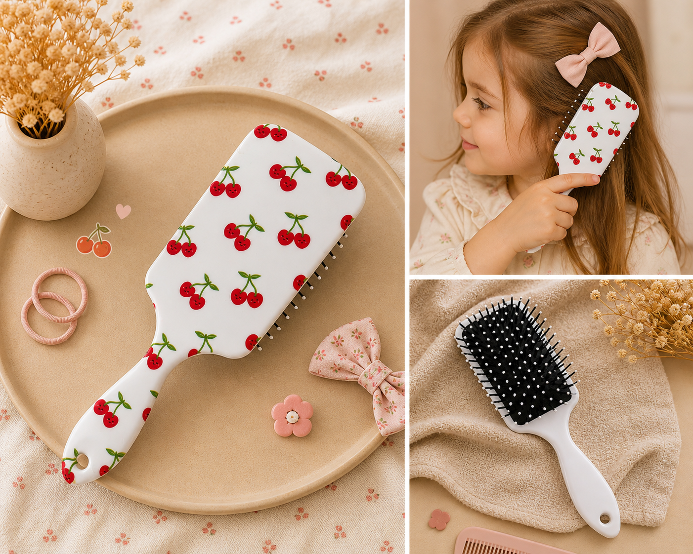Brosse à cheveux motif cerises 🍒