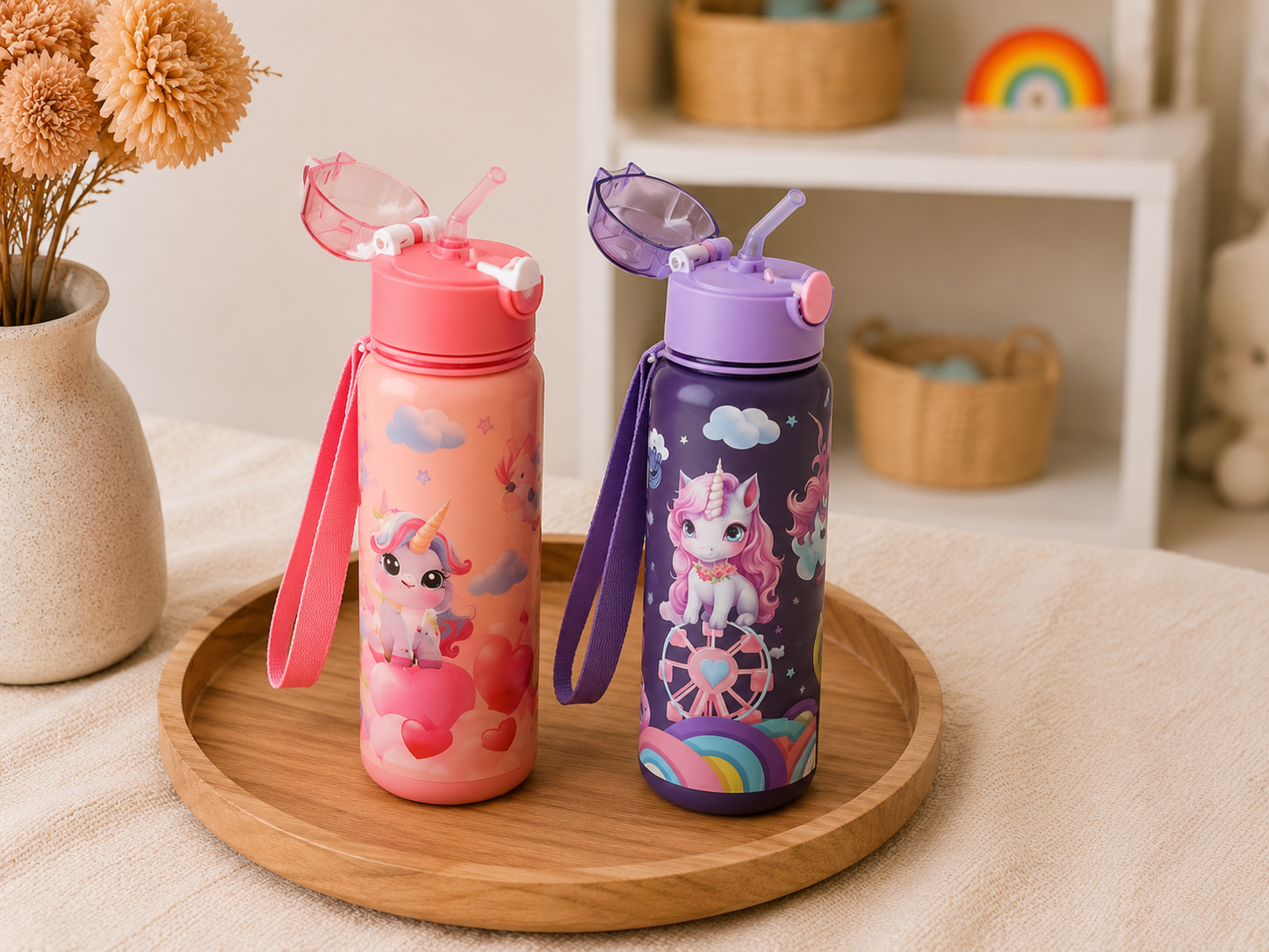 Gourde Enfant avec Paille – Licorne 🦄 rose-violette