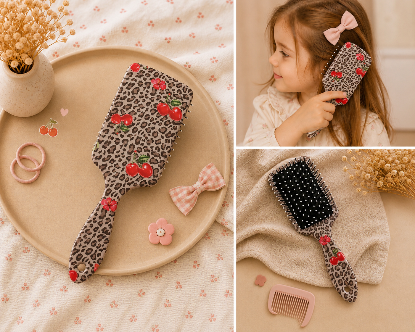 Brosse à cheveux femme ou fille - motif cerises & fraises 🍓 🍒