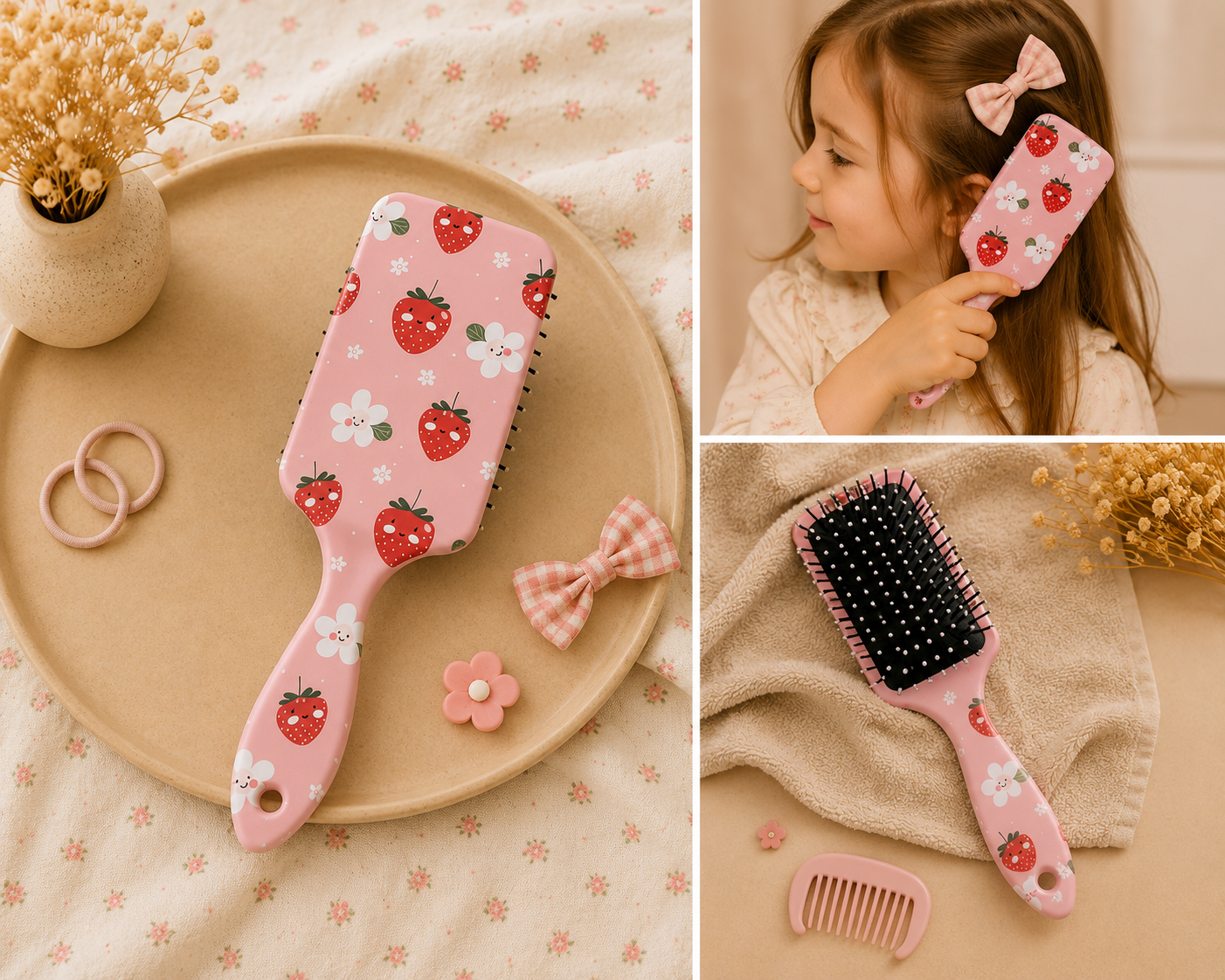 Brosse à cheveux femme ou fille - motif cerises & fraises 🍓 🍒