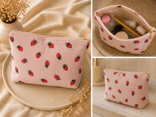 Trousse de maquillage/ toilette - motifs fraises  🍓