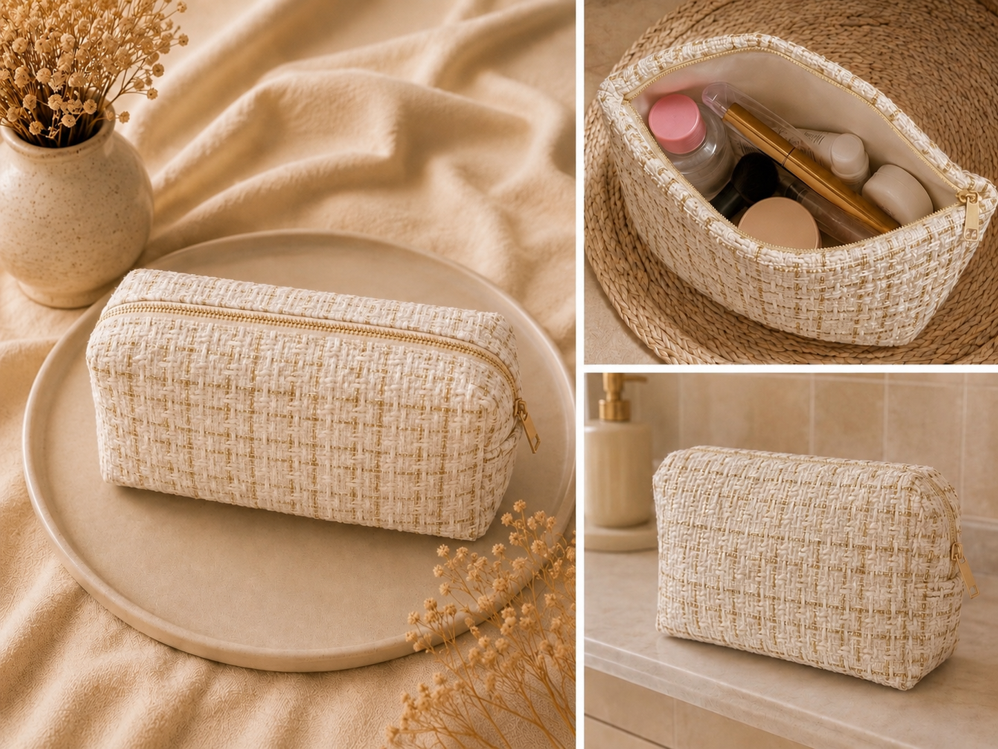 Trousse de Maquillage Chic en Tissu Texturé ✨