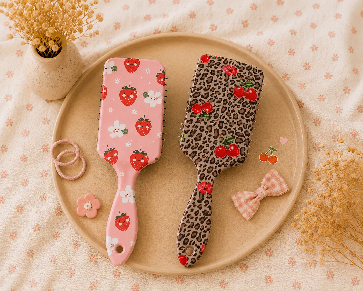 Brosse à cheveux femme ou fille - motif cerises & fraises 🍓 🍒