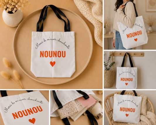 Tote Bag “Merci de m’avoir chouchouté Nounou” idéal à offrir 🌸🌼