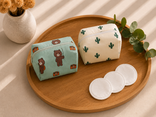 Pochette de Rangement Hygiène & Beauté – Motif Cactus -ourson ✨
