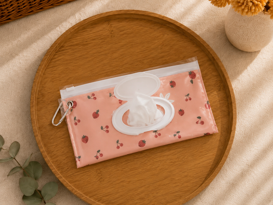 Pochette distributeur de lingettes réutilisable – Motif cerises 🍒