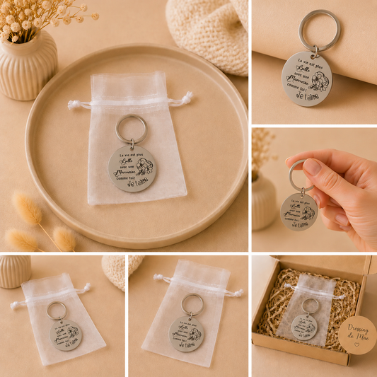 Porte-clés gravé « La vie est plus belle avec une Marraine comme toi, je t’aime »