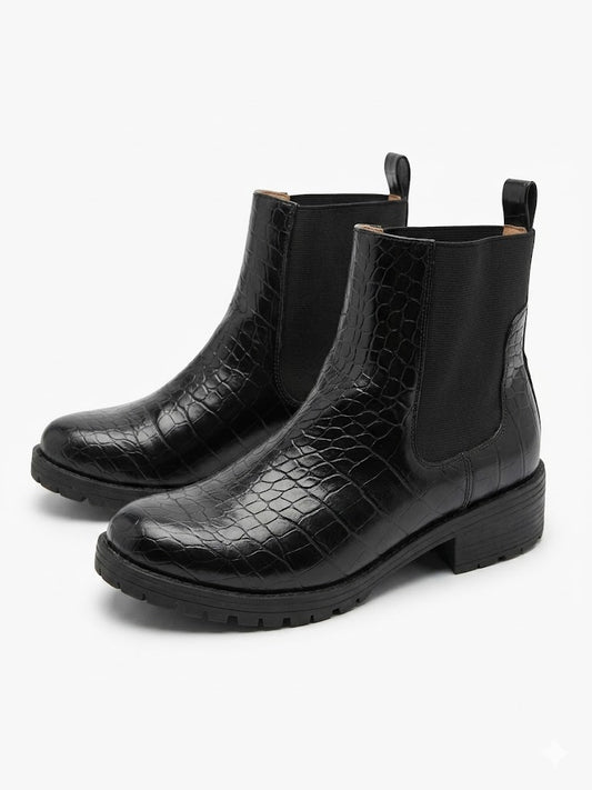 Bottines femme à Effet Croco – Noir Intemporel - pointure 37