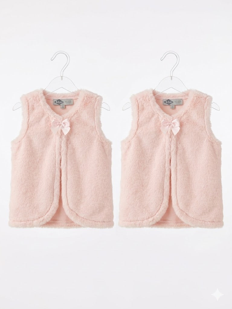 Lot de 2 gilets bébé fille jumelles sans manches en fausse fourrure - 12 mois - Lee Cooper