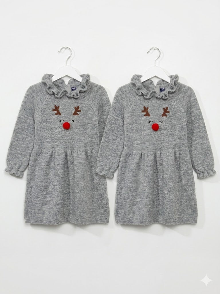 Lot de 2 Robes filles  en Tricot "Renne de Noël" – 24 mois - Kiabi