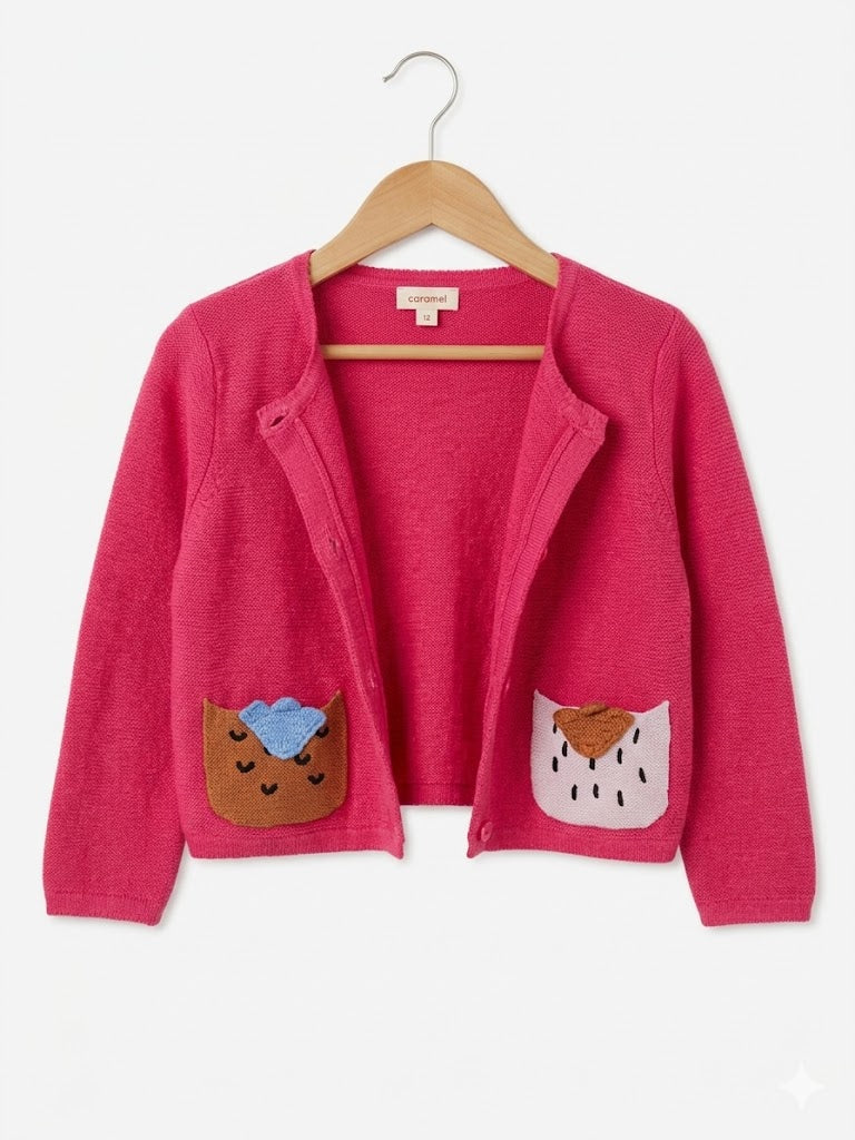 Gilet en Maille à Poches Ludiques - Rose Vif-  12 mois - CATIMINI