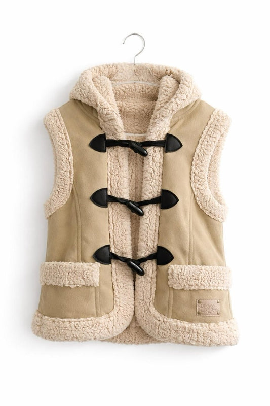 Gilet fille Sans Manches Style Duffle-Coat en Suedine et Moutonnée - 4 ans