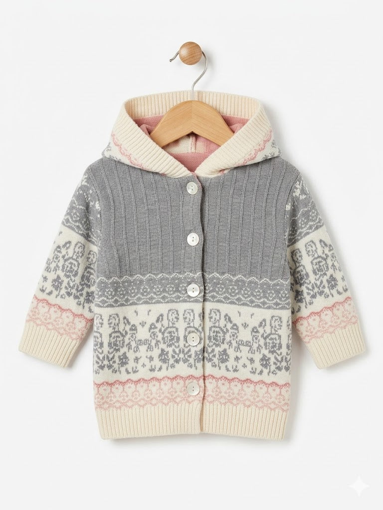 Gilet bébé fille à Capuche en Maille à Motifs - 9 mois
