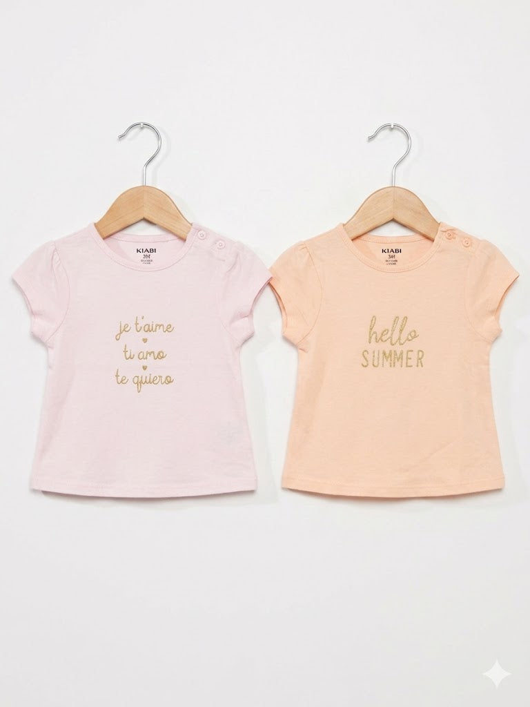 Lot de 2 T-shirts à Message pour Bébé Fille taille 3 mois - Kiabi