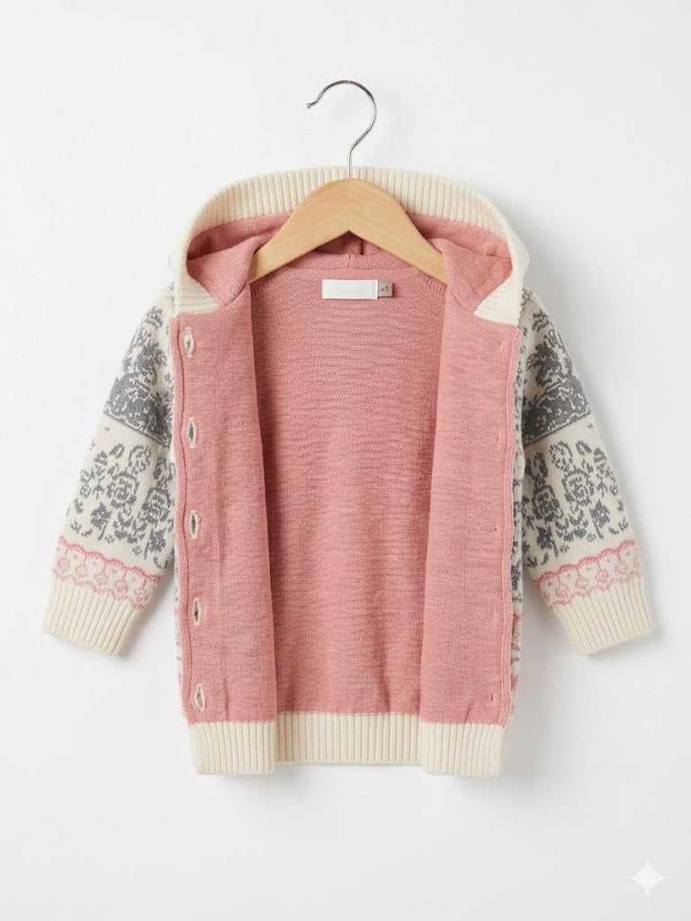 Gilet bébé fille à Capuche en Maille à Motifs - 9 mois