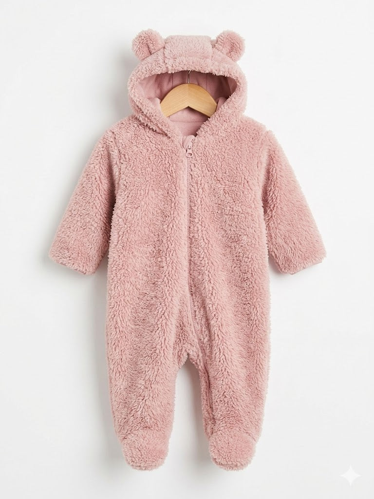 Combinaison Pilote Bébé Rose à Capuche Oreilles - 12 mois