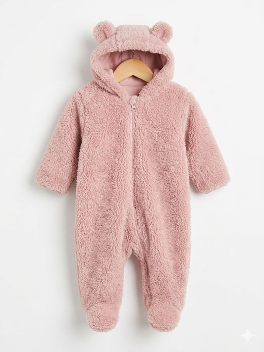 Combinaison Pilote Bébé Rose à Capuche Oreilles - 12 mois