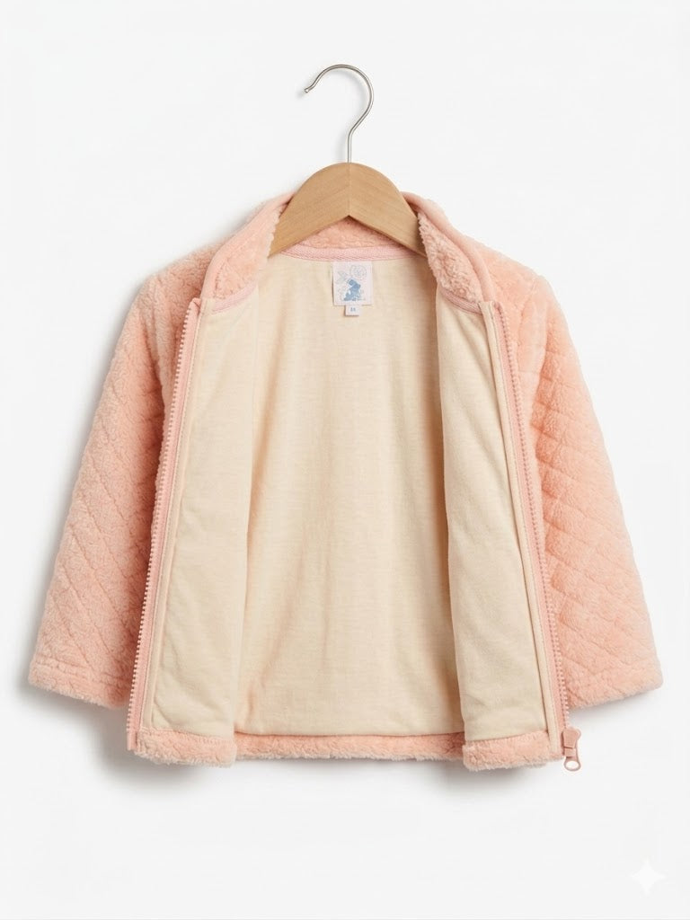 Gilet bébé fille  en Molleton Douillet – Rose Pêche - 6 mois - Nookies