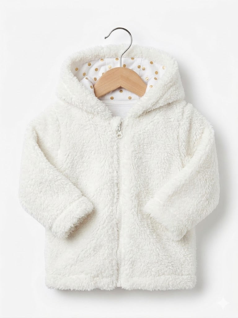 Veste en Polaire bébé fille – Blanche avec Détails Dorés - 3 mois - Orchestra
