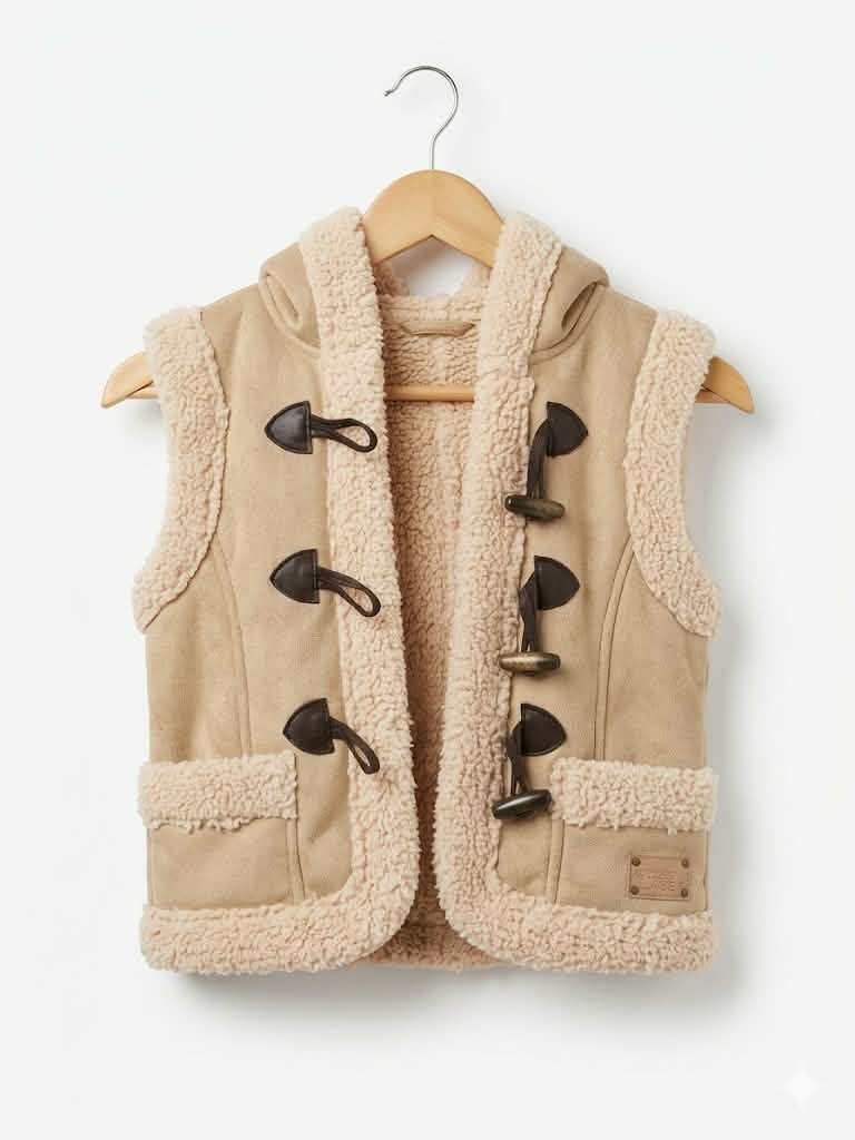 Gilet fille Sans Manches Style Duffle-Coat en Suedine et Moutonnée - 4 ans